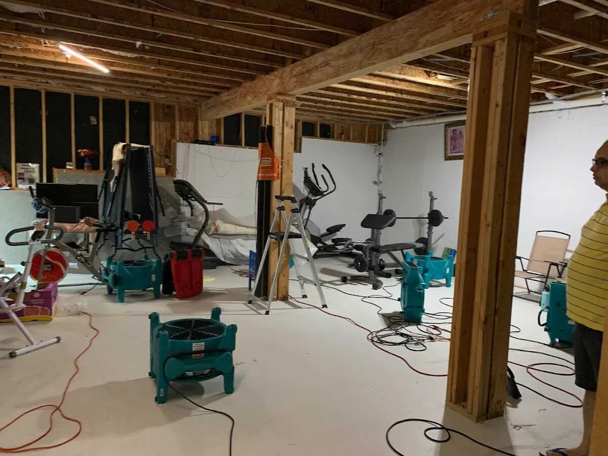 Basement drying equipment setup for Contents Cleaning & Restoration in Edgewater Park